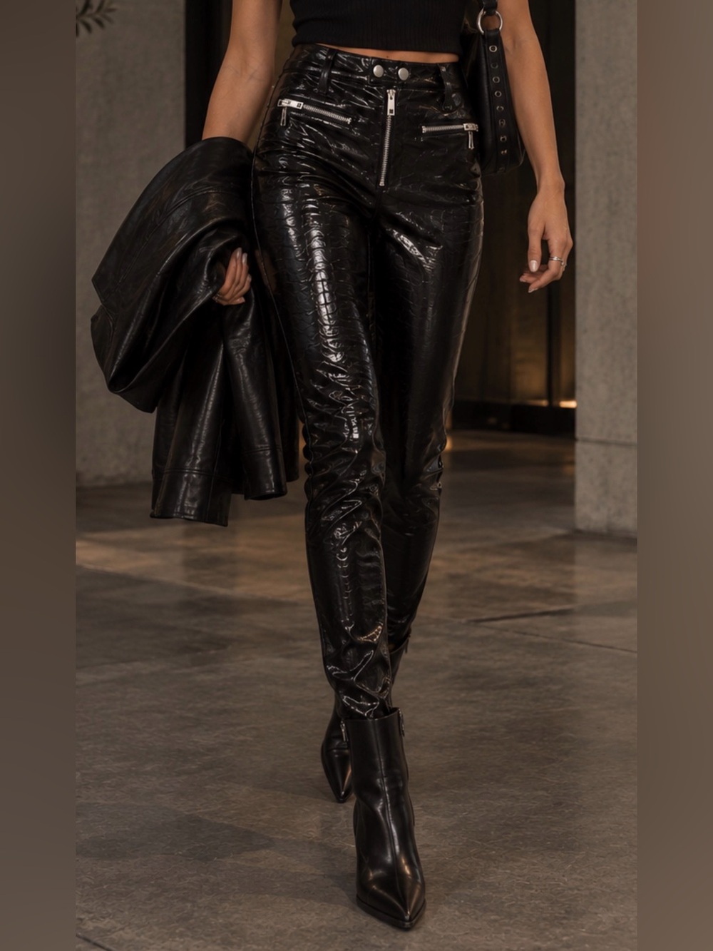 Rag & Bone Ryder Crinkle Leather Moto Pant | Black | Size 8